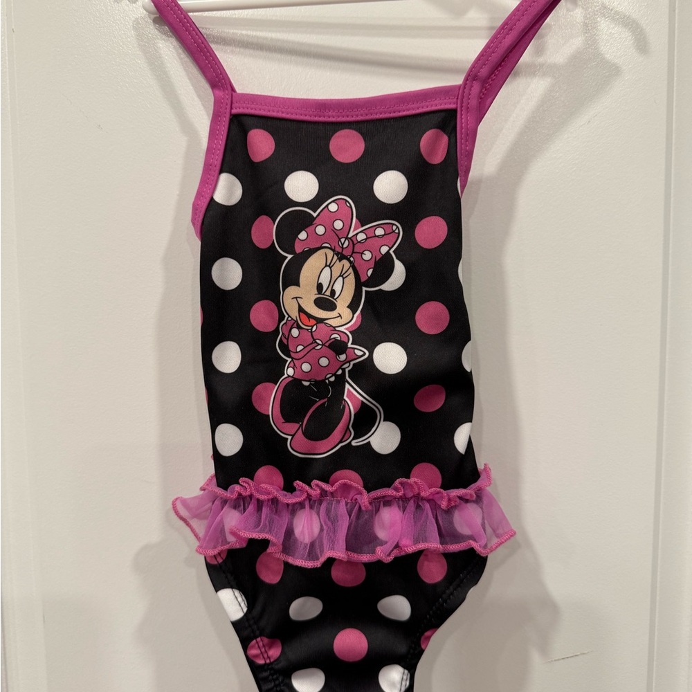 Disney Minnie Mouse Polka Dot Kids Swim One Piece - Black and Pink